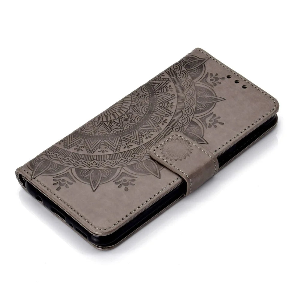 Imprint Flower Leather Wallet Case for Samsung Galaxy A30/A20 - Grey - 7
