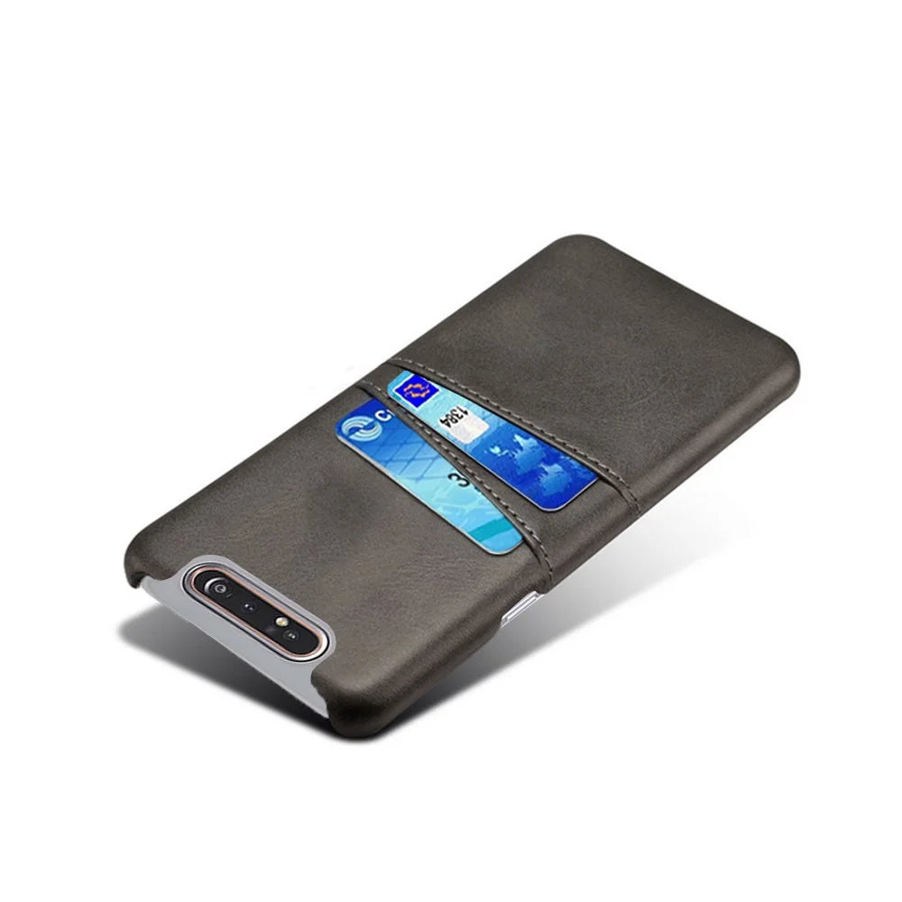 Double Card Slots PU Leather Coated PC Case for Samsung Galaxy A80 - Black - 2