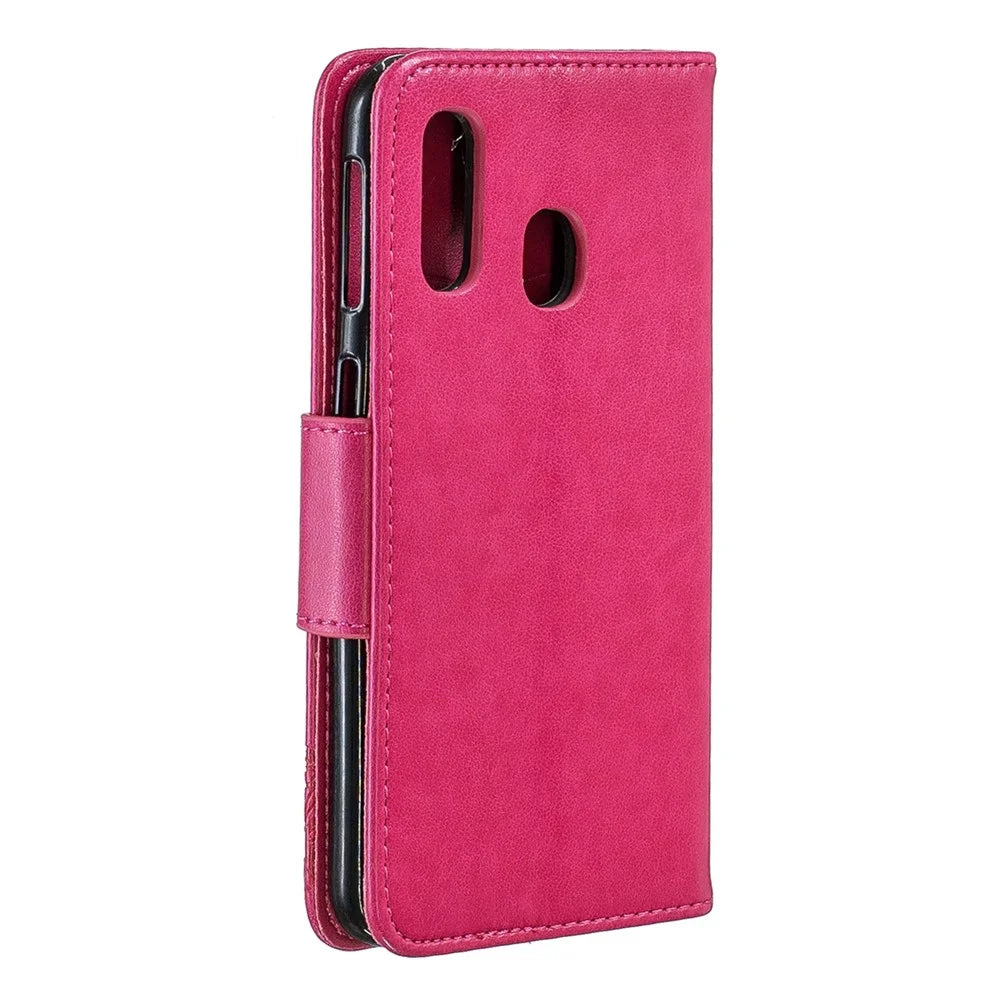 For Samsung Galaxy A40 PU Leather Imprint Butterflies Phone Case - Rose - 3