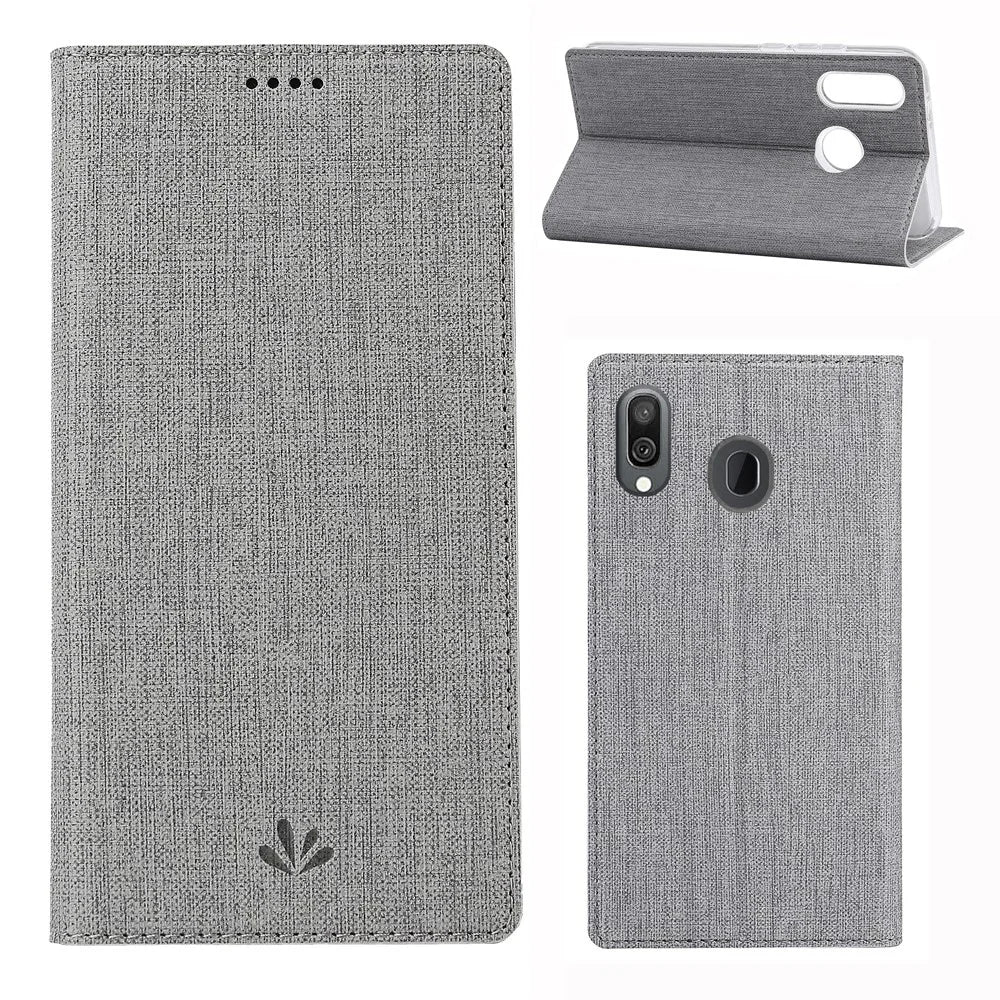 VILI DMX Series For Samsung Galaxy A30 / A20 Card Holder Case Stand Leathe Phone Cover - Grey - 1