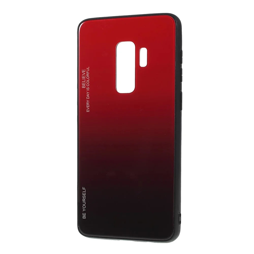 Gradient Color Glass + PC + TPU Phone Case for Samsung Galaxy S9 Plus G965 - Red / Black - 5