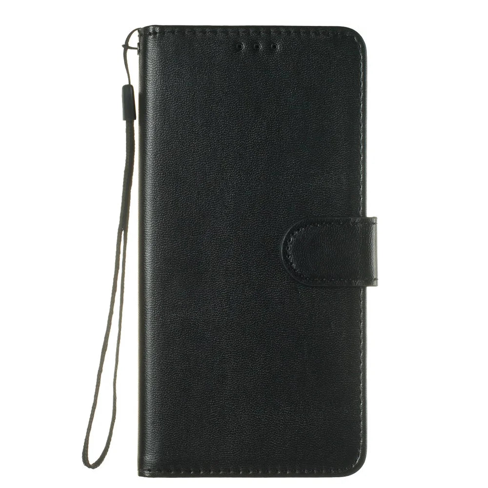 Solid Color Leather Wallet Stand Phone Case Cover for Samsung Galaxy A70 - Black - 2