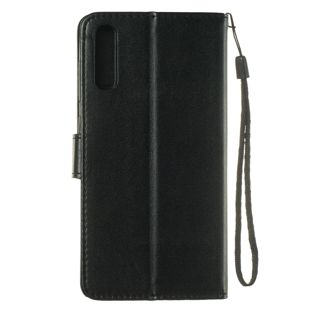 Solid Color Leather Wallet Stand Phone Case Cover for Samsung Galaxy A70 - Black - 3