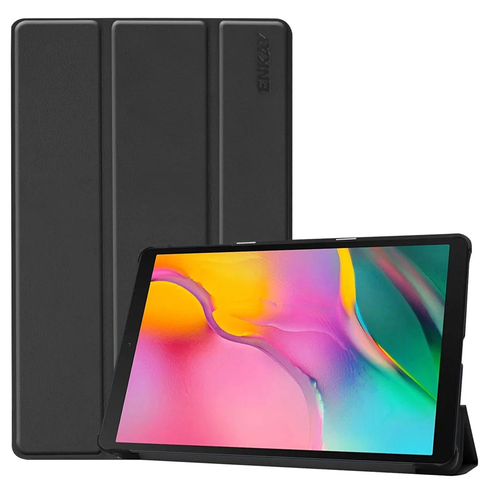 ENKAY HAT PRINCE Tri-fold Stand PU Leather Hard PC Back Full-Body Shockproof Case for Galaxy Tab A 10.1 (2019) T510 / T515 - Black - 1