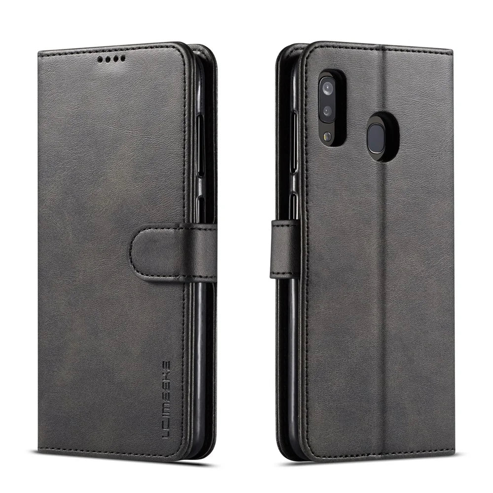 LC.IMEEKE Leather Wallet Case for Samsung Galaxy A30/A20 - Black - 1