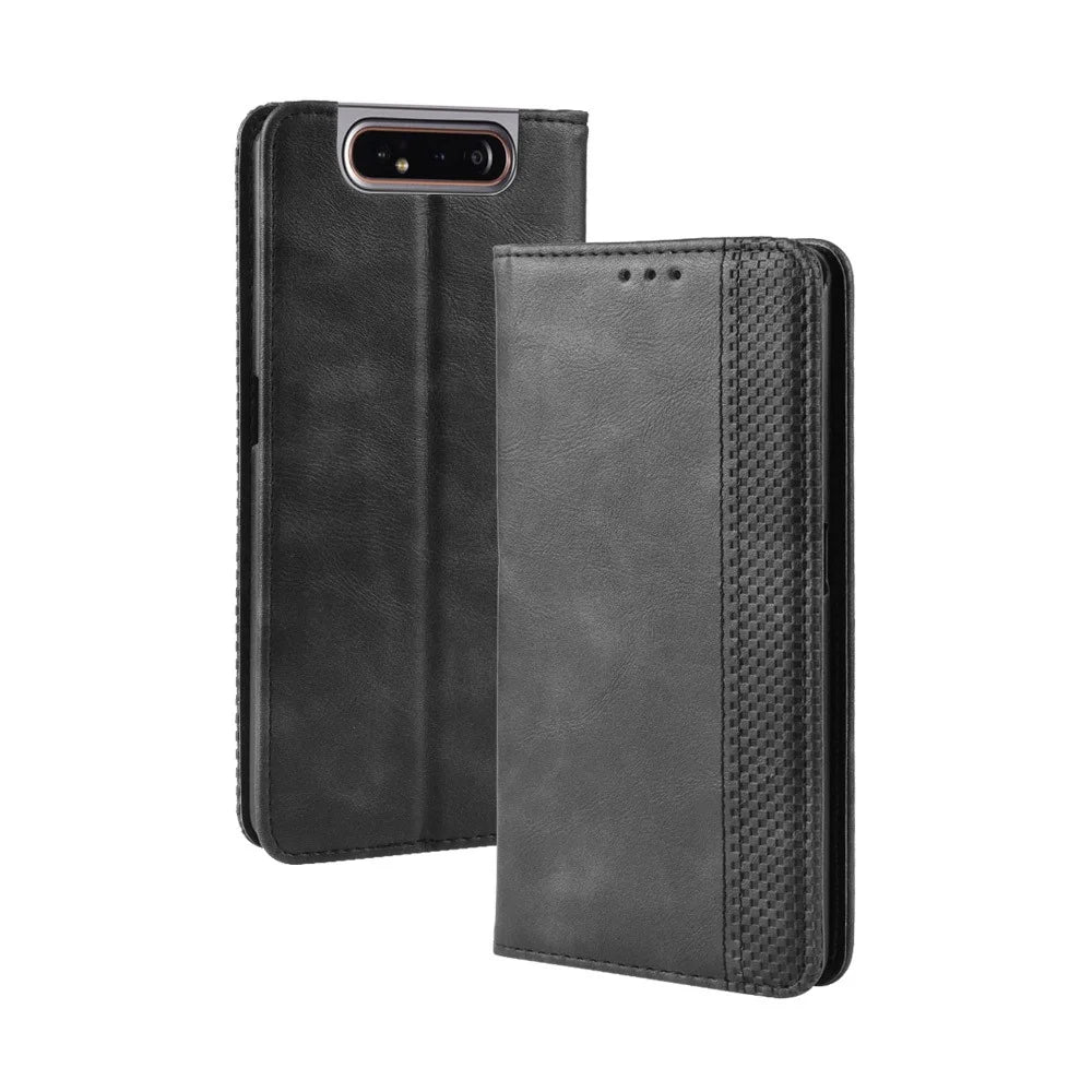 Auto-absorbed Vintage Style PU Leather Wallet Case for Samsung Galaxy A80 / A90 - Black - 2