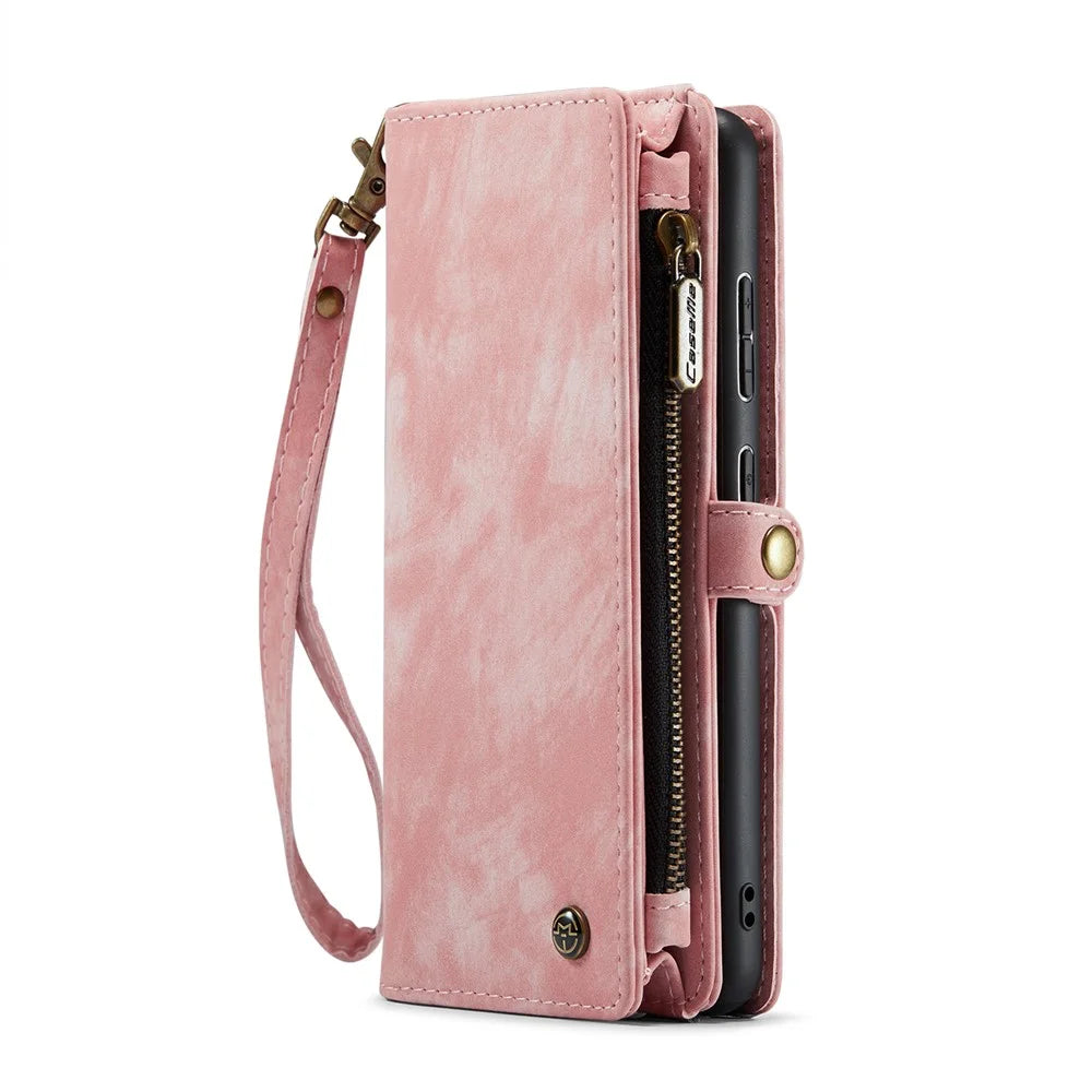 CASEME 008 Series for Samsung Galaxy A20 / 30 PU Leather Magnetic Detachable Zipper Case Multi-slot Wallet Stand Flip Phone Cover - Pink - 2
