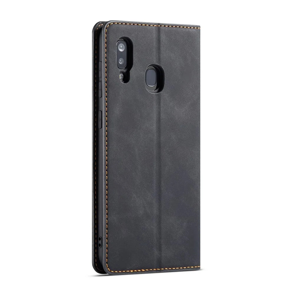 FORWENW Fantasy Series Silky Touch Leather Wallet Stand Case for Samsung Galaxy A20 / A30 - Black - 2