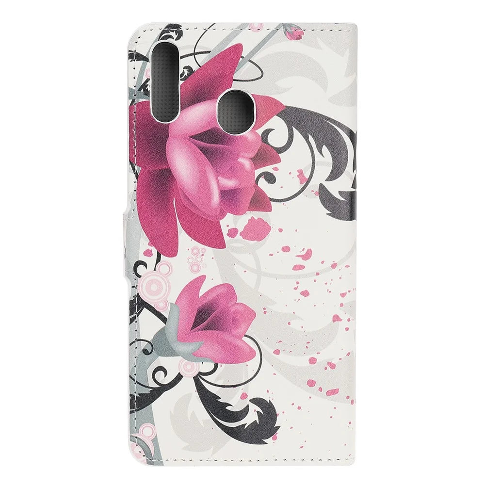 Pattern Printing Flip Leather Wallet Phone Case for Samsung Galaxy A20e - Kapok Flower - 3