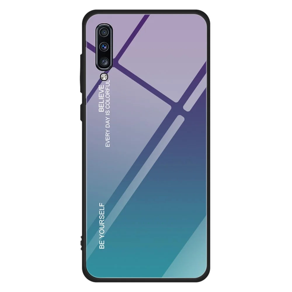 Gradient Color Glass + TPU Hybrid Case for Samsung Galaxy A70 - Purple / Blue - 2