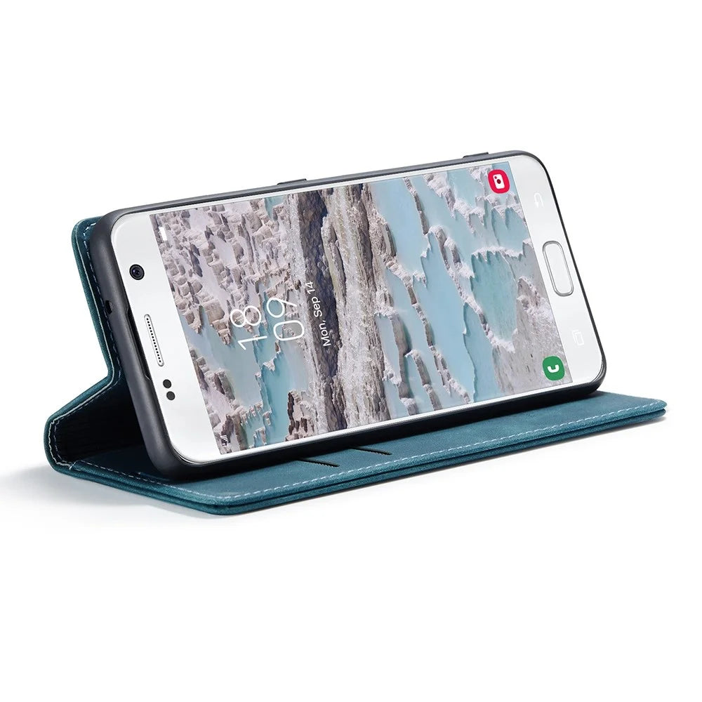CASEME 013 Series Auto-absorbed Leather Wallet Phone Shell for Samsung Galaxy S7 SM-G930 - Blue - 3