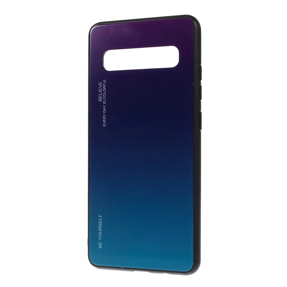 Gradient Color Glass + TPU Phone Cover Casing for Samsung Galaxy S10 5G - Purple / Blue - 2