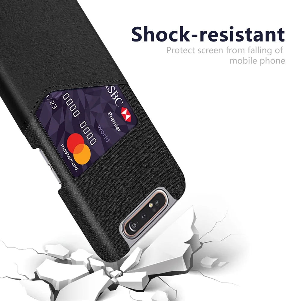 Phone Shell PC + PU + Cloth Back Cover Casing with Card Slot for Samsung Galaxy A80 / A90 - Black - 2