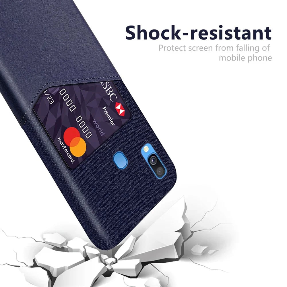 PC + PU + Cloth Hybrid Phone Back Cover Case with Card Slot for Samsung Galaxy A40 - Blue - 2