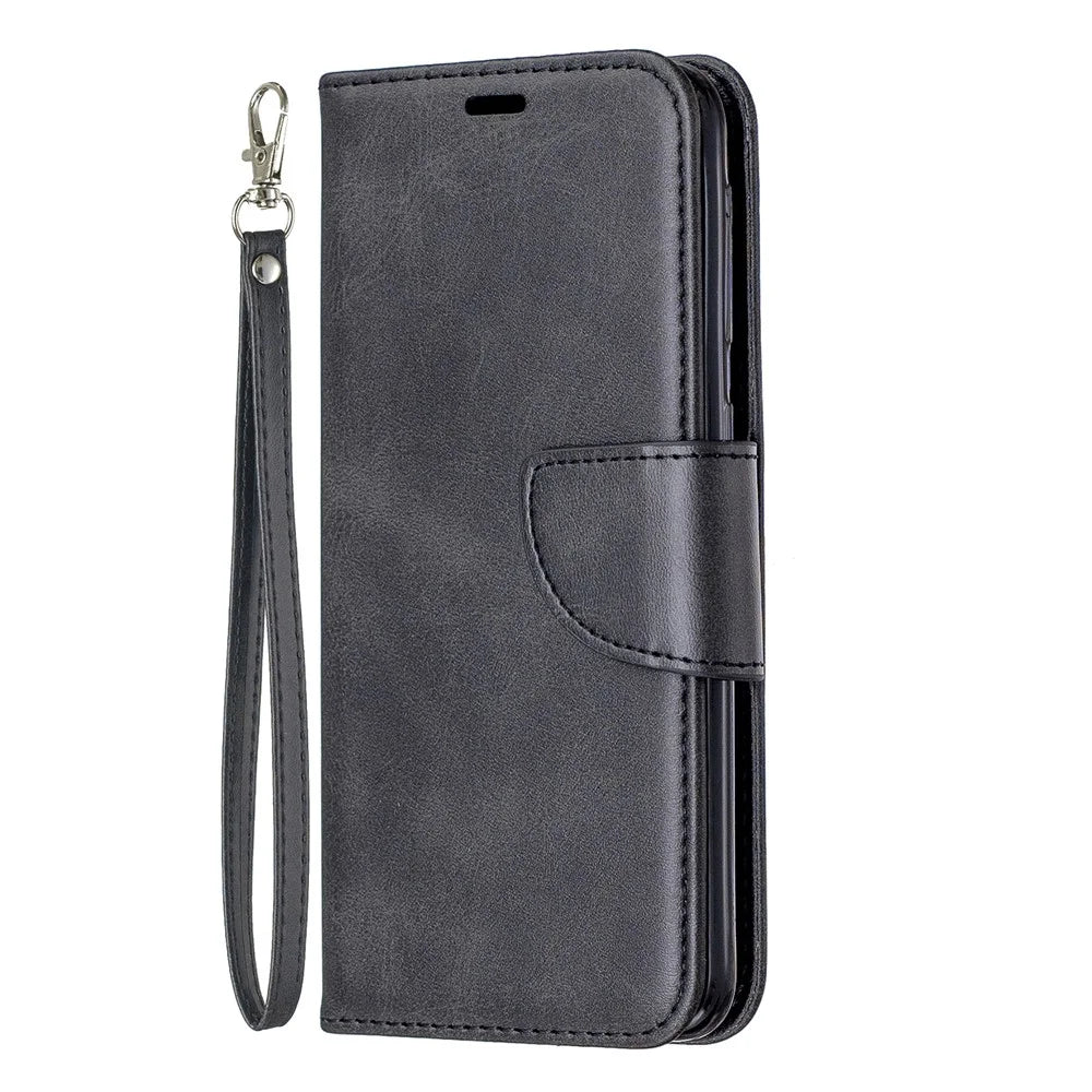 PU Leather Wallet Stand Phone Shell Cover for Samsung Galaxy A20e - Black - 2