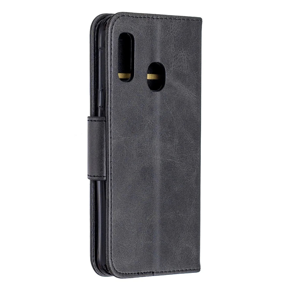 PU Leather Wallet Stand Phone Shell Cover for Samsung Galaxy A20e - Black - 3