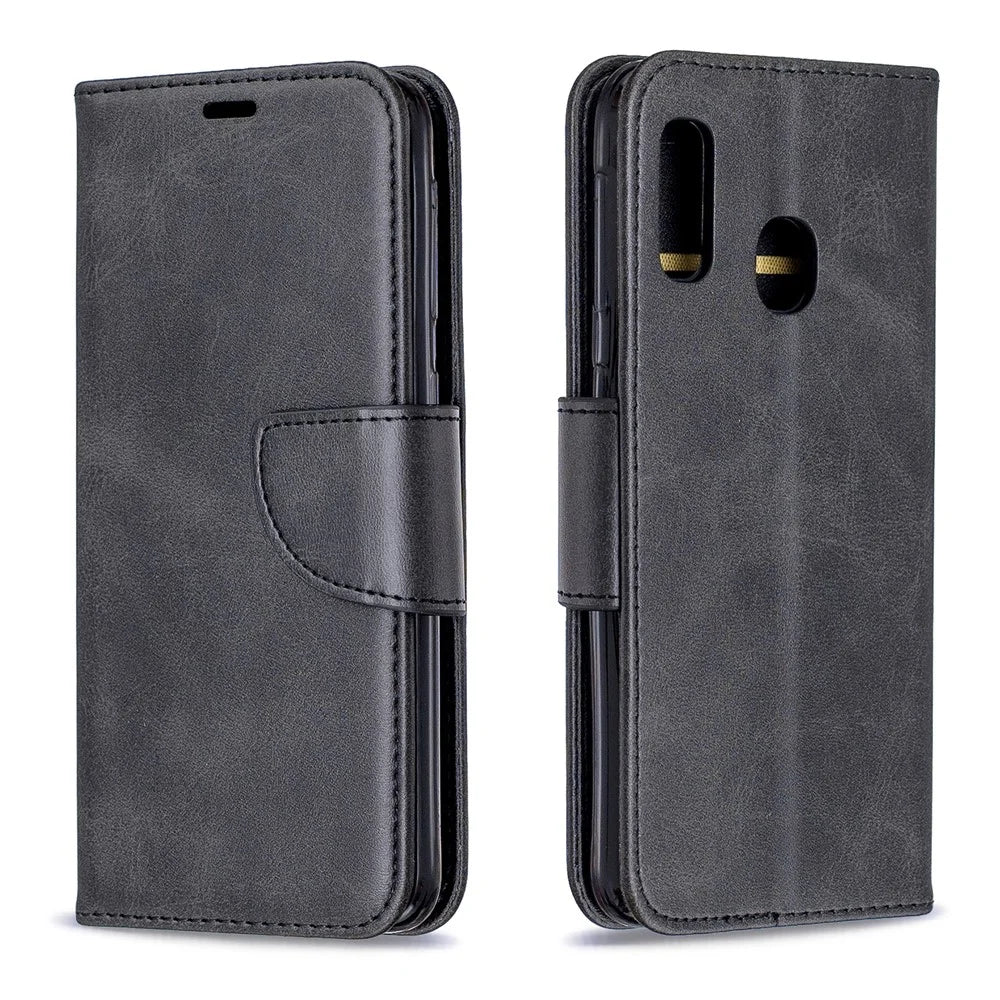 PU Leather Wallet Stand Phone Shell Cover for Samsung Galaxy A20e - Black - 4
