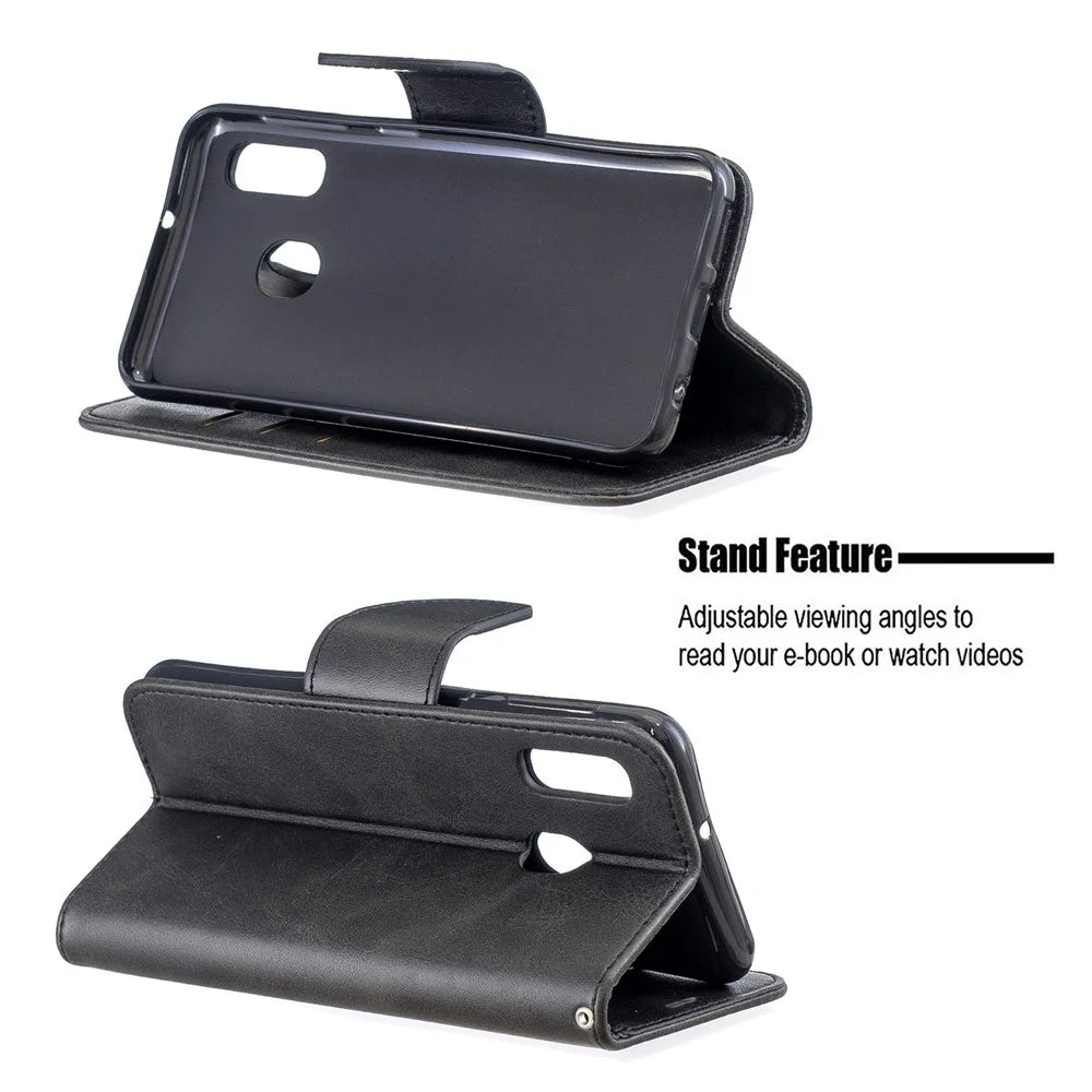 PU Leather Wallet Stand Phone Shell Cover for Samsung Galaxy A20e - Black - 5