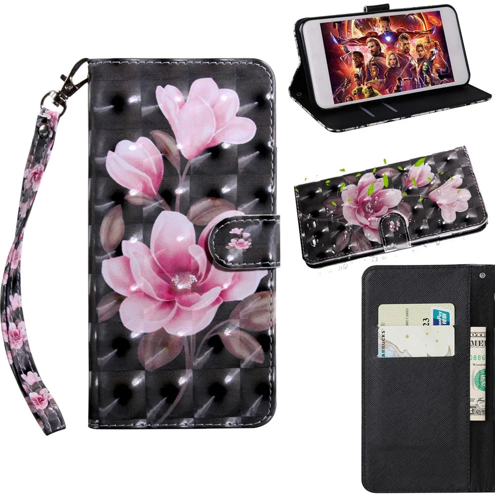 Printing Style Light Spot Decor Leather Wallet Phone Cover for Samsung Galaxy Note 10 Plus/Note 10 Plus 5G - Pink Flower - 1