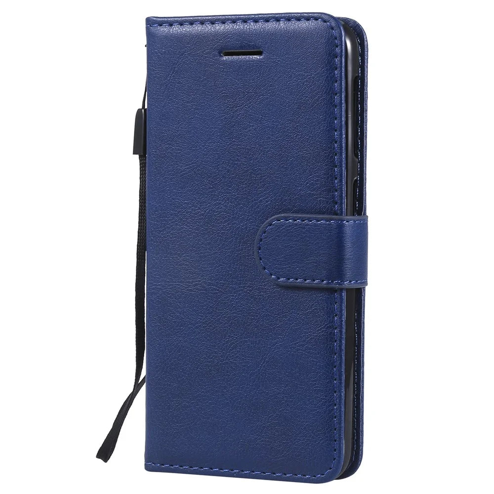 For Samsung Galaxy A20e Case Solid Color Leather Mobile Cover Wallet Stand with Strap - Blue - 2