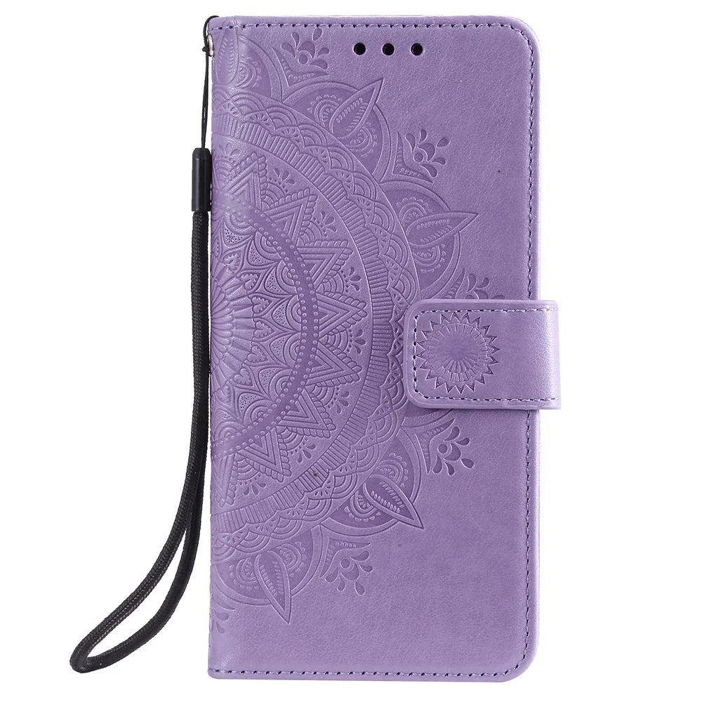 Imprint Flower Leather Wallet Case for Samsung Galaxy A80/A90 - Purple - 2