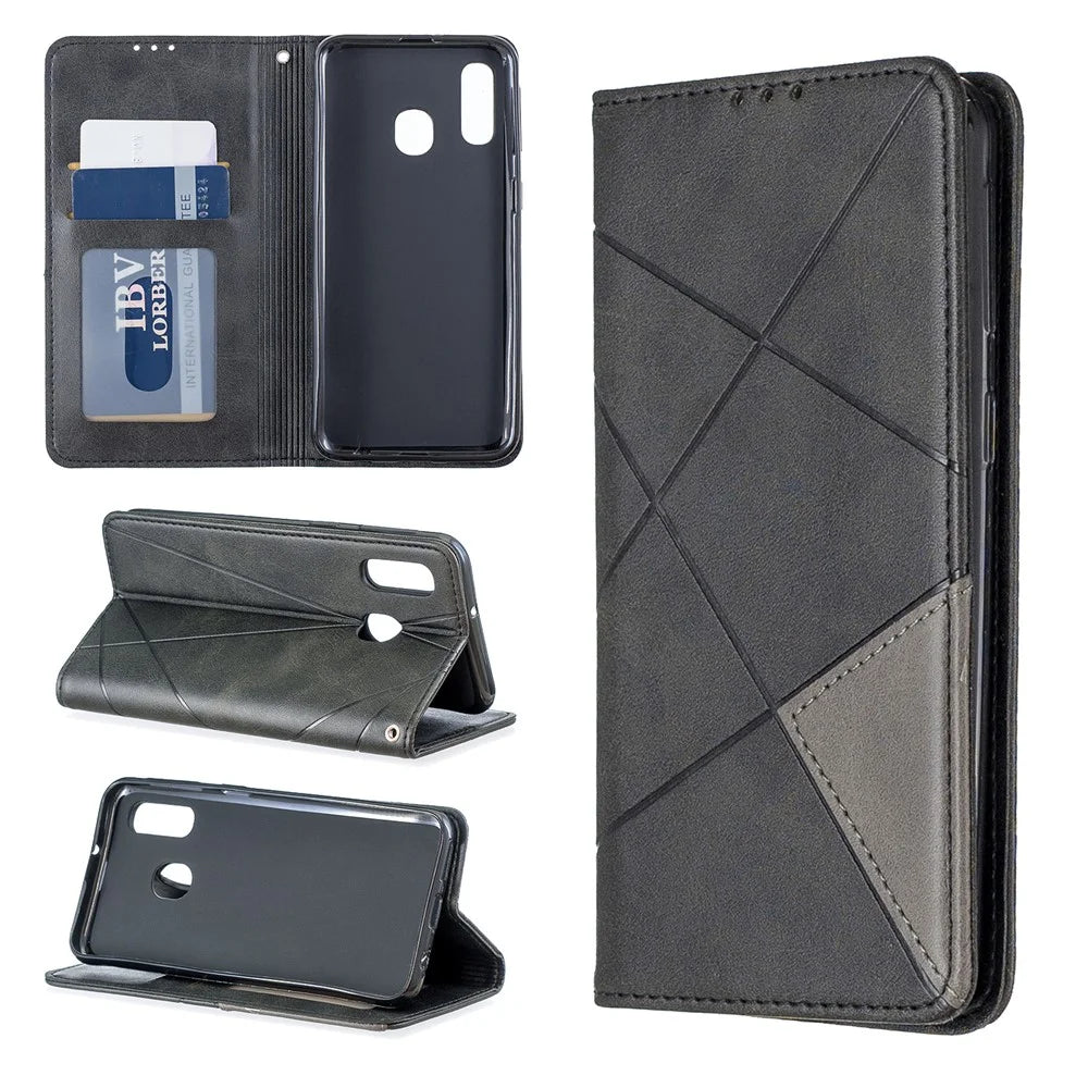 Geometric Pattern Leather Phone Casing for Samsung Galaxy A40 - Black - 1