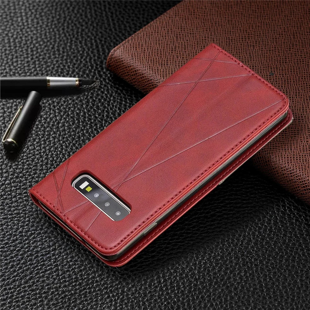 Geometric Pattern Leather Phone Casing with Stand for Samsung Galaxy S10 - Red - 6