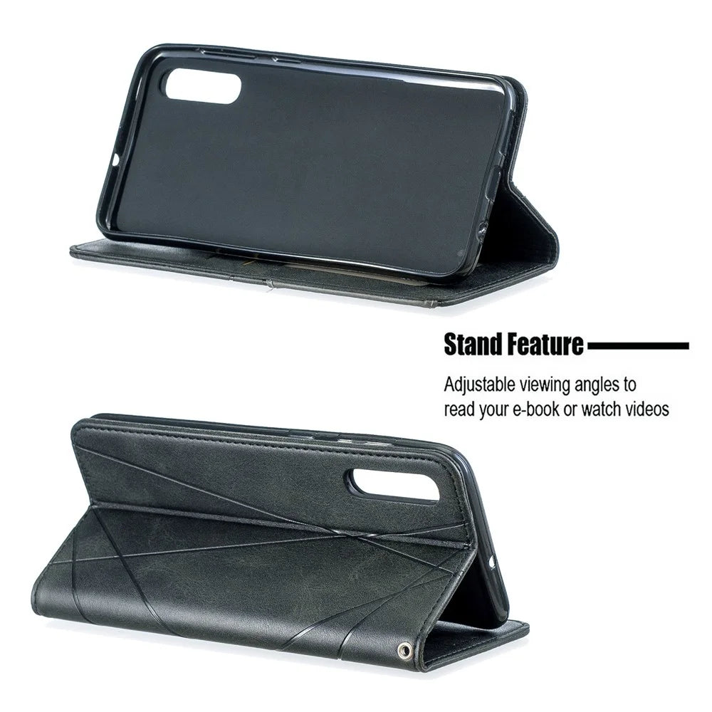 Geometric Pattern Leather Phone Case with Stand for Samsung Galaxy A50 / A50s / A30s - Black - 2