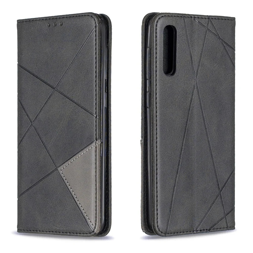 Geometric Pattern Leather Phone Case with Stand for Samsung Galaxy A50 / A50s / A30s - Black - 7