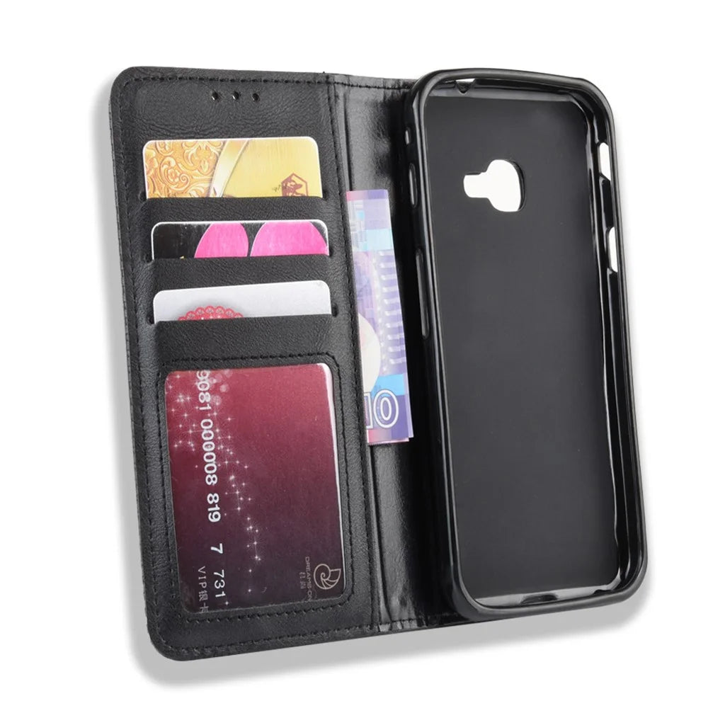 Auto-absorbed Vintage Style PU Leather Wallet Phone Shell for Samsung Galaxy Xcover 4 / Xcover 4s / G398F - Black - 5