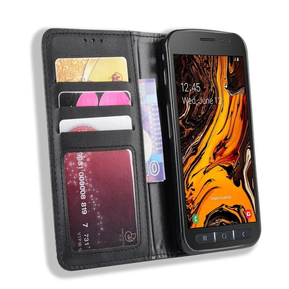 Auto-absorbed Vintage Style PU Leather Wallet Phone Shell for Samsung Galaxy Xcover 4 / Xcover 4s / G398F - Black - 6