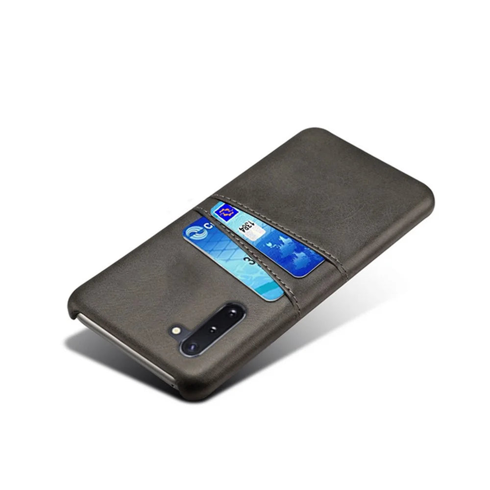 Double Card Slots PU Leather Coated Hard Plastic Case for Samsung Galaxy Note 10 / Note 10 5G - Black - 2