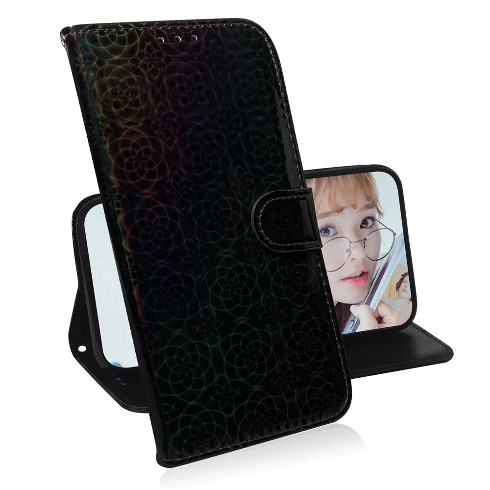 Flower Pattern Leather Wallet Stand Case for Samsung Galaxy A40 - Black - 7