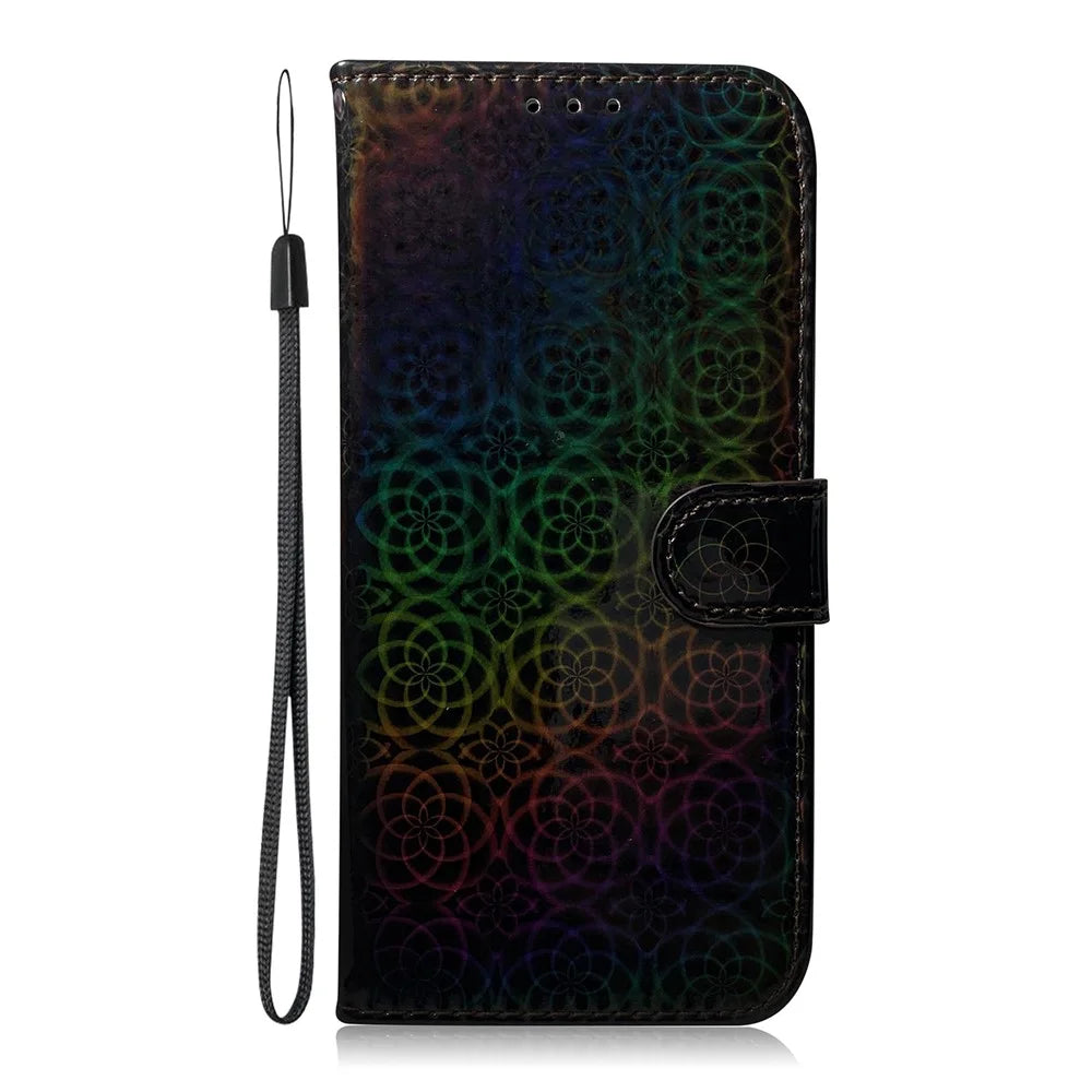 For Samsung Galaxy A80 / A90 Clean Color Flower Pattern Wallet Stand Leather Phone Cover Protective Phone Case with Lanyard - Black - 2