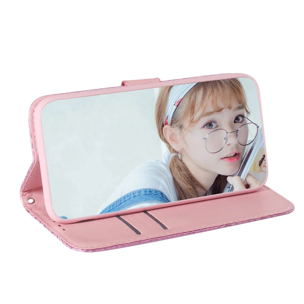 Phone Case for Samsung Galaxy A20e Flower Pattern TPU + PU Leather Stand Wallet Phone Cover Shell - Pink - 6