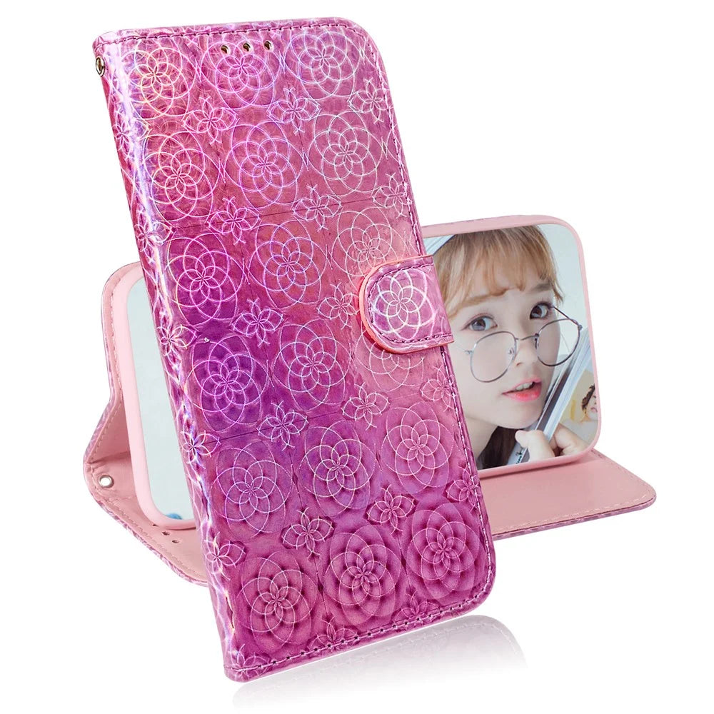 Phone Case for Samsung Galaxy A20e Flower Pattern TPU + PU Leather Stand Wallet Phone Cover Shell - Pink - 7