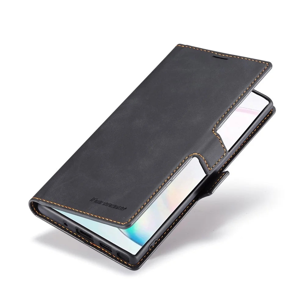 FORWENW Fantasy Series Silky Touch Leather Wallet Phone Case for Samsung Galaxy Note 10/Note 10 5G - Black - 6