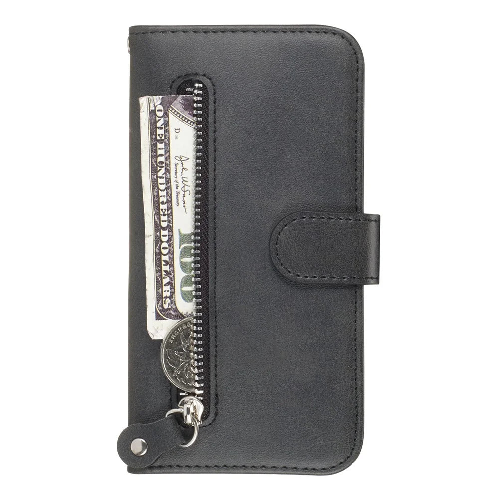 Zipper Pocket Wallet Stand Flip Leather Phone Shell for Samsung Galaxy A20e - Black - 2