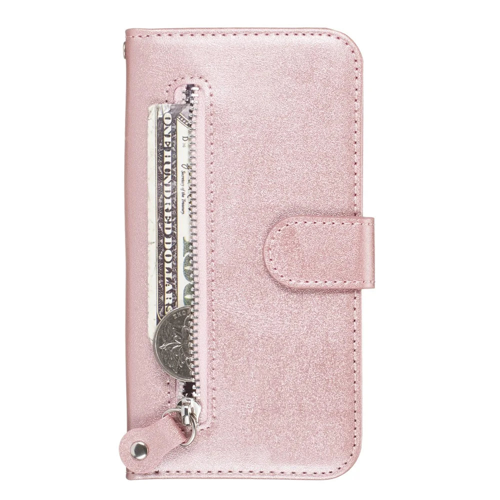 Zipper Pocket Leather Wallet Stand Case for Samsung Galaxy A20/A30 - Rose Gold - 2