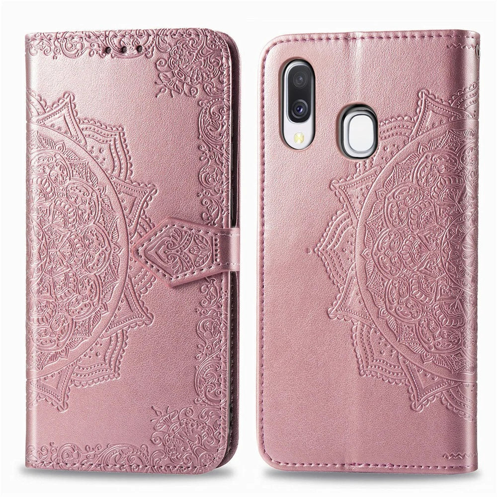 Embossed Mandala Flower Leather Wallet Case for Samsung Galaxy A40 - Rose Gold - 2