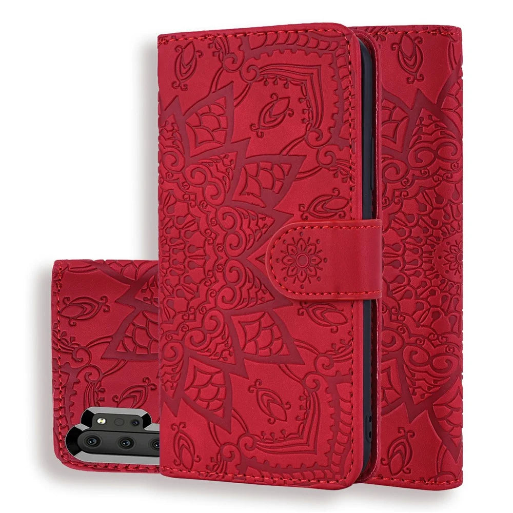 Imprint Flower Magnetic Leather Wallet Case for Samsung Galaxy Note 10 Plus/10 Plus 5G - Red - 1