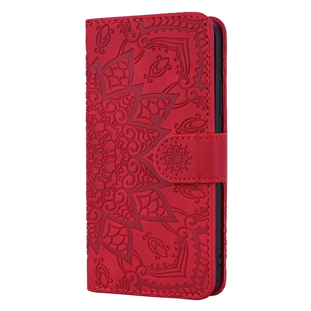 Imprint Flower Magnetic Leather Wallet Case for Samsung Galaxy Note 10 Plus/10 Plus 5G - Red - 2