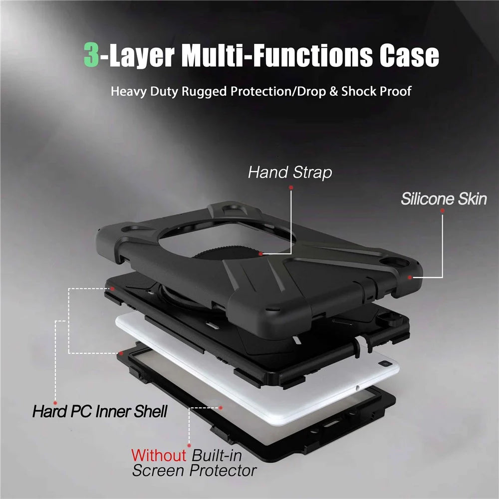 X-Shape PC + TPU Hybrid Case with Hand Strap [360 Degree Rotary Kickstand] for Samsung Galaxy Tab A 8.0 (2019) SM-T290 SM-T295 - Black - 3