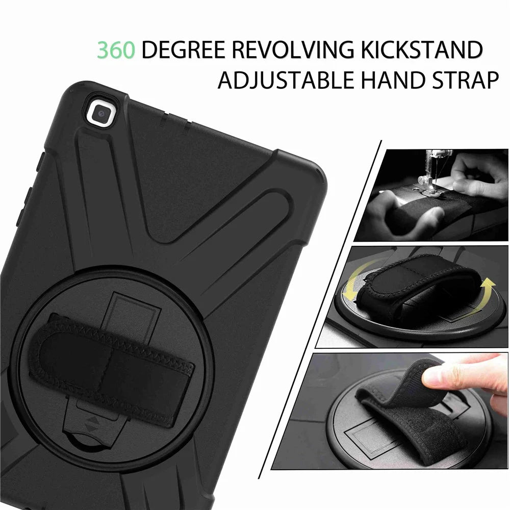X-Shape PC + TPU Hybrid Case with Hand Strap [360 Degree Rotary Kickstand] for Samsung Galaxy Tab A 8.0 (2019) SM-T290 SM-T295 - Black - 6