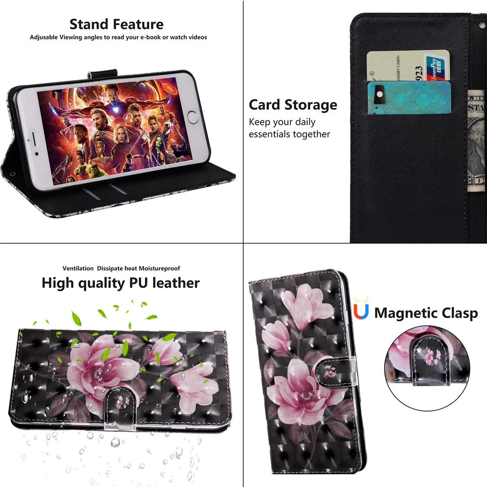 Light Spot Decor Patterned Leather Wallet Case for Samsung Galaxy A10s - Pink Flowers - 7