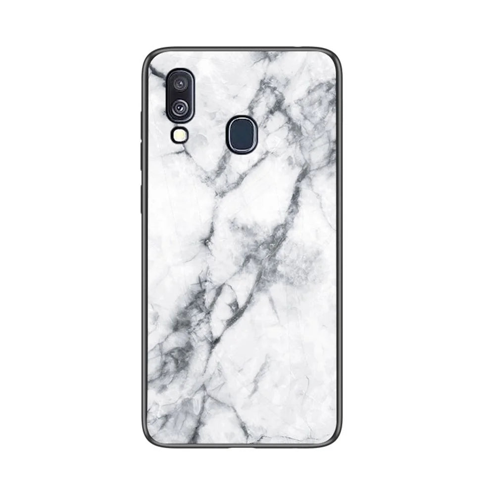 Marble Grain Pattern Tempered Glass PC + TPU Combo Case for Samsung Galaxy A40 - White - 2