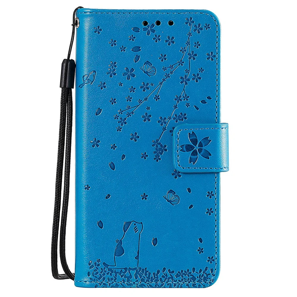 Imprint Sakura Cat PU Leather Wallet Case for Samsung Galaxy J5 Pro (2017) / J5 (2017) / J530 - Blue - 1