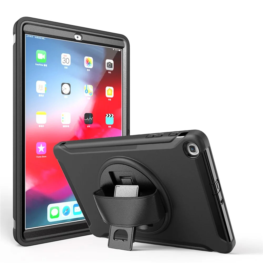 360° Swivel Kickstand PC + TPU Hybrid Tablet Case with Hand Strap for Samsung Galaxy Tab A 10.1 (2019) SM-T510/T515 - Black - 3