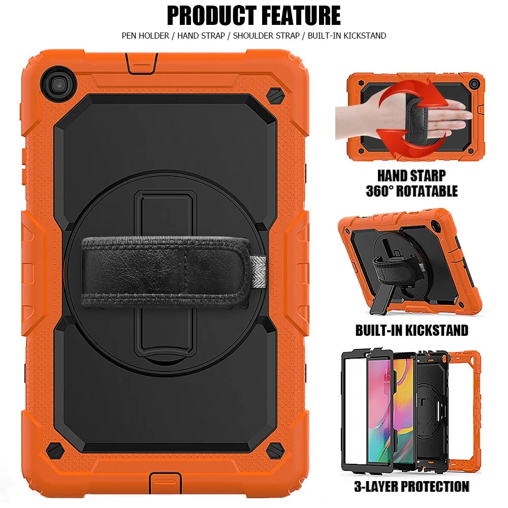 PC Silicone Kickstand Case with Strap Screen Protector for Samsung Galaxy Tab A 10.1 (2019) SM-T510/T515 - Orange/Black - 5