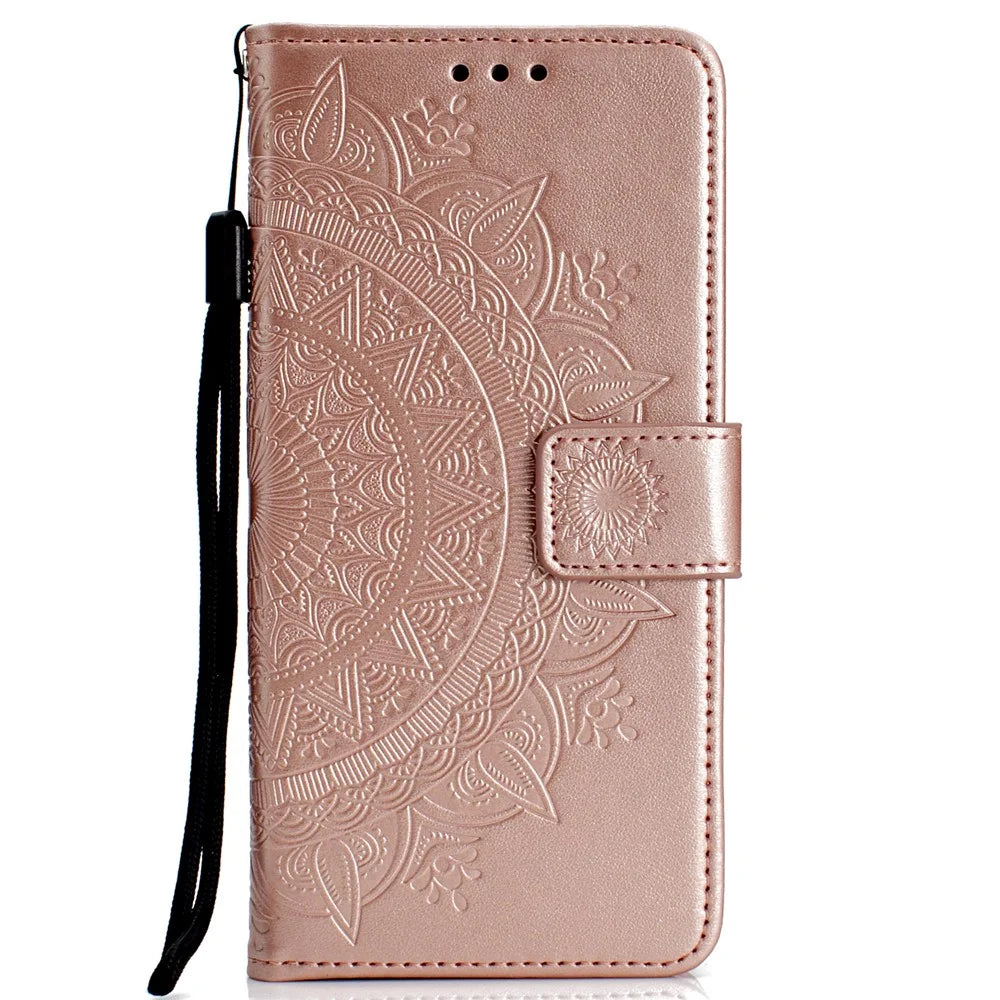 Imprint Flower Leather Wallet Stand Case for Samsung Galaxy S6 G920 - Rose Gold - 2